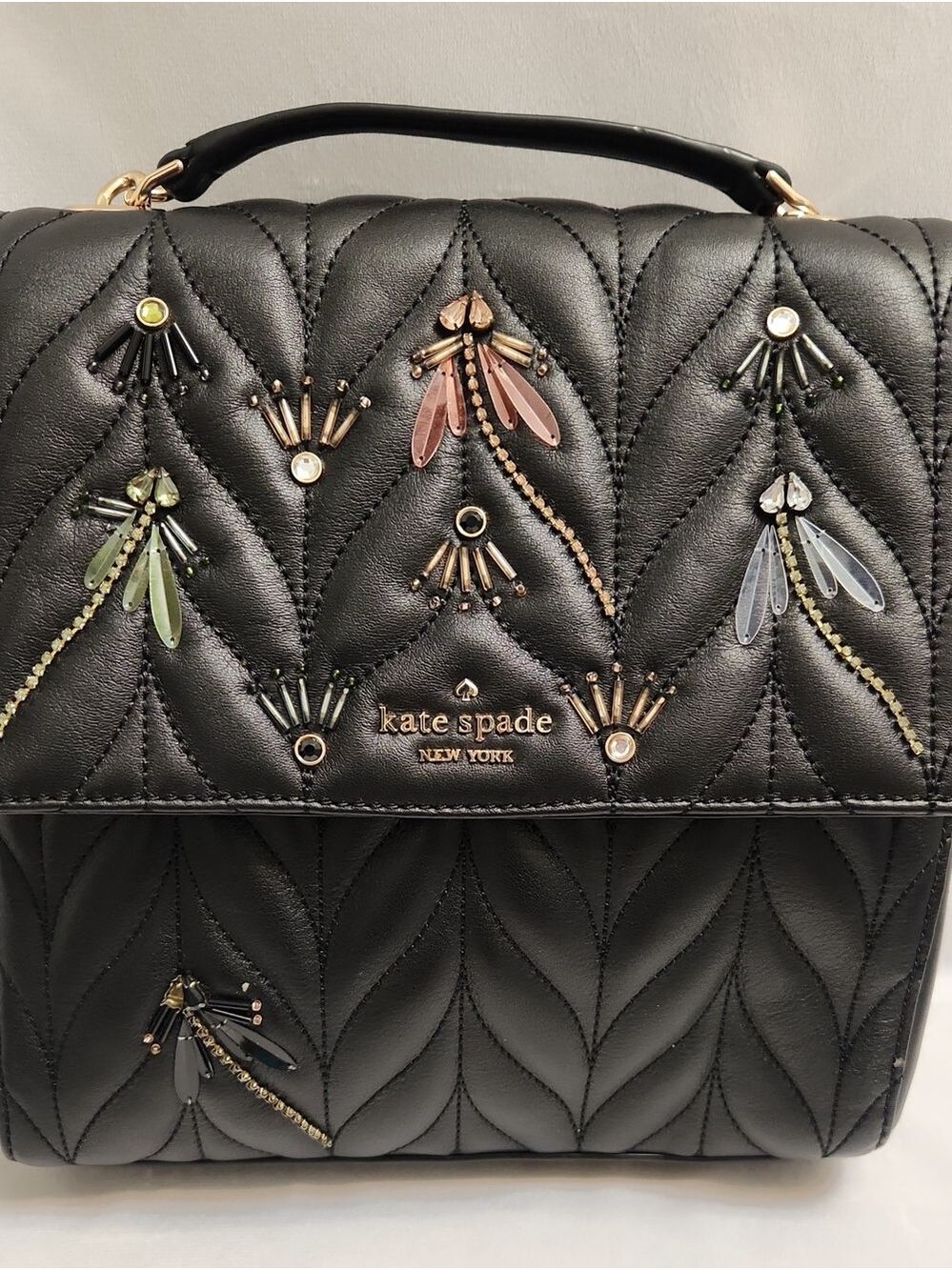 Kate Spade New York Briar Lane Quilted Dragonfly Gold Chain Strap Backpack - Picture 5 of 15